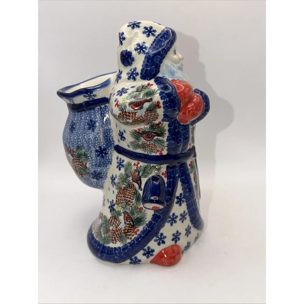 Polish Pottery Kalich SANTA CLAUS WITH BAG  Boleslawiec Artisan Table Cardinals